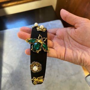 Headband for woman or girl black with gold and green details